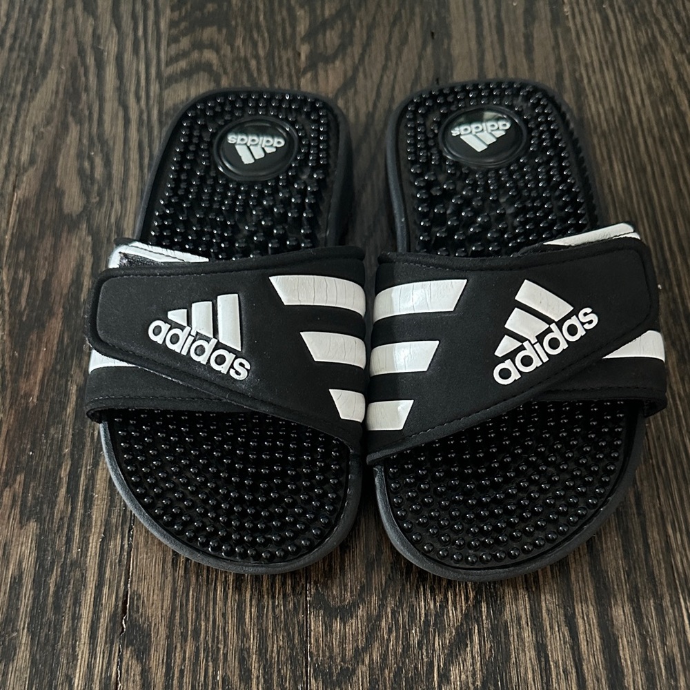 Adidas Black and White Comfort Slides